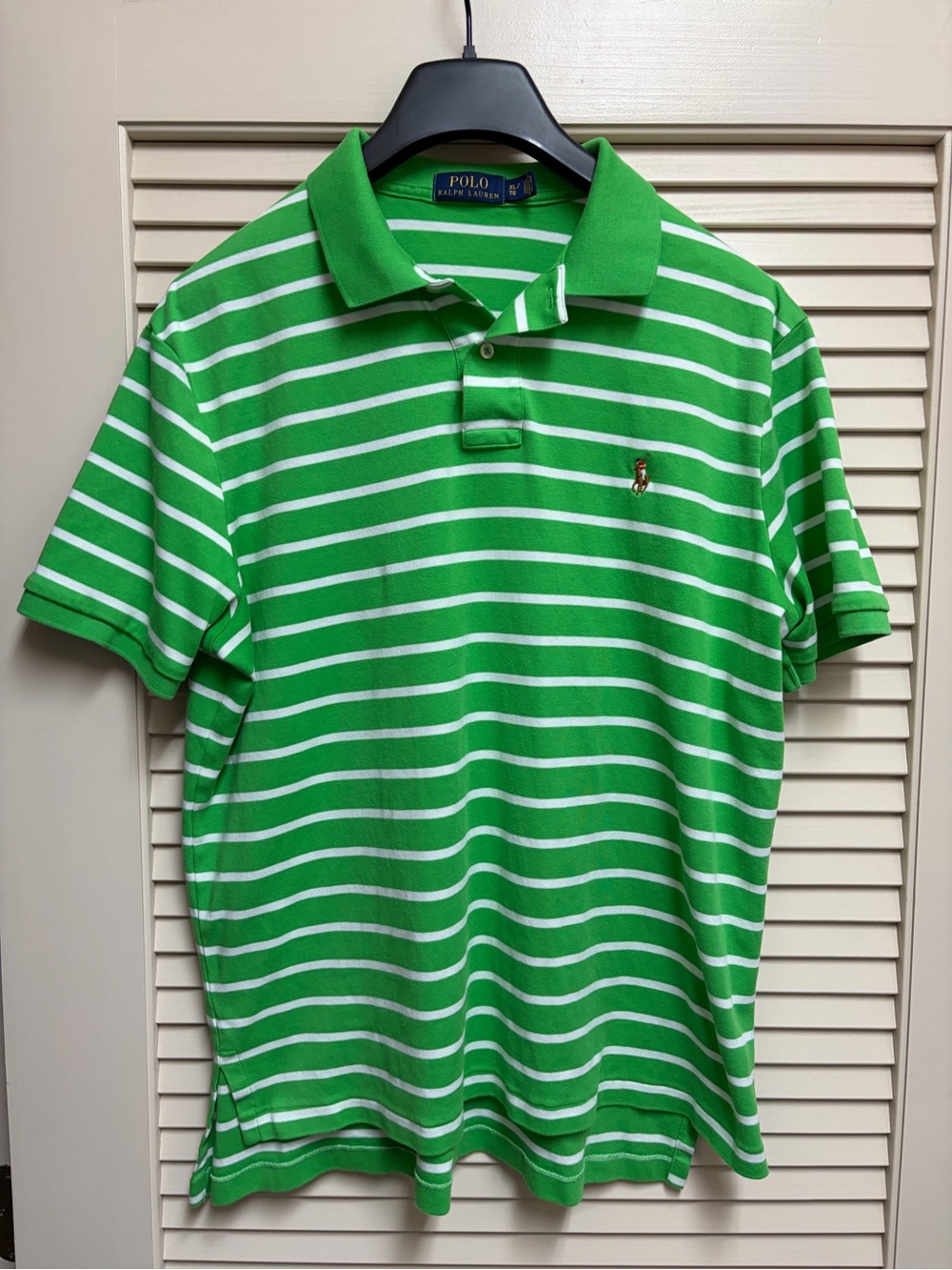 Polo Ralph Lauren Polo Shirt Mens XL Green White Striped Multicolor Pony Logo